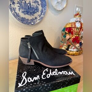 Sam Edelman Packer Black Leather Zipper Ankle Booties Boots